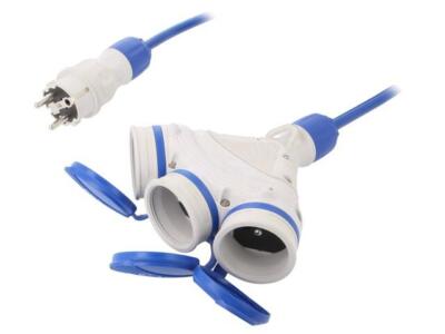W-01179 Extension Cable 3x1.5mm² Sockets: 3 PUR Blue 5m 16A EXTREMELY KEL