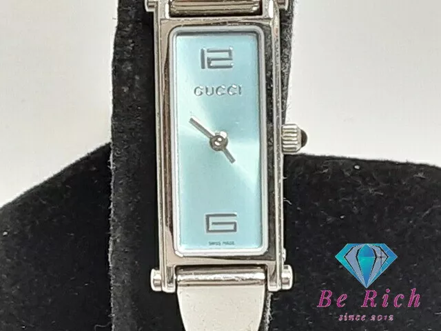 Montre Bracelet Montre Femme GUCCI 1500L Bleu Clair Argent SS Respiration Rectangulaire