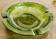 1960's Vintage Textured Ashtray - Mid-Century Modern (MCM) - Emerald Green Glass