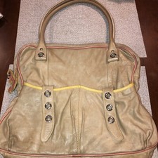 Sofia C Beige Shoulder Satchel Bag Pebbled Leather Made In Italy Large Euc