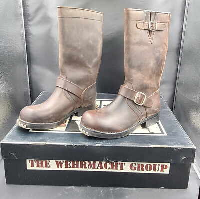 Vintage 90s Leather BROWN Boots Wehrmacht PUNK MOTORCYCLE NOS US5