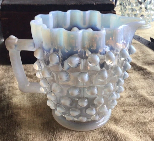 1940s Vintage Opalescent Hobnail Moonstone Milk Glass 4.5” Pitcher Creamer