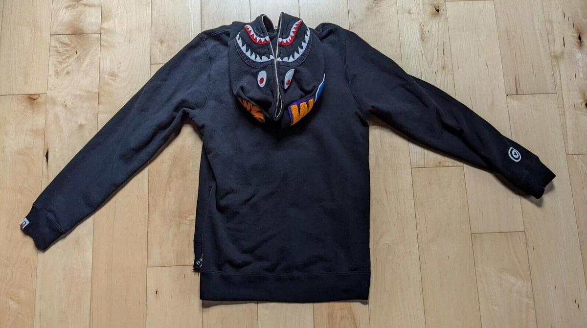 A Bathing Ape BAPE Shark Full Zip Hoodie Black Women s XS side zippers Authentic