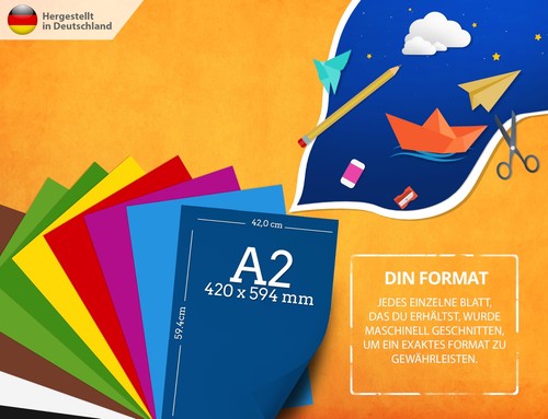 50 Blatt BUNTES PAPIER DIN A2-300g/m² Fotokarton Set 10 Farben - Bastelpapier... - Afbeelding 2 van 8