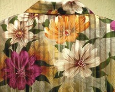 VTG 80S METALLIC BRIGHT MULTI COLOR FLORAL SHEER SILVER STRIPED BLOUSE WOMEN L P