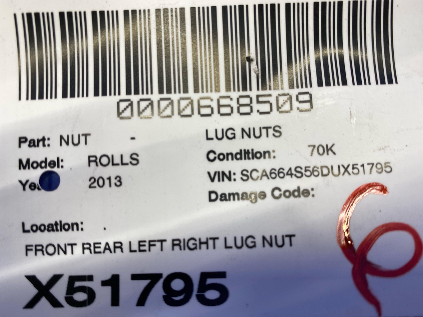 2013 ROLLS ROYCE GHOST FRONT REAR LEFT RIGHT LUG NUT BOLT SET OF 20 BLACK *WEAR*