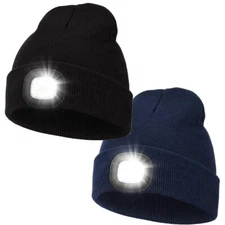 Unisex Rechargeable LED Beanie Hat Knit Winter Light Up Headlamp Cap USB Warm
