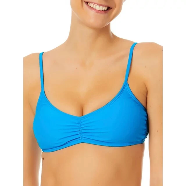 No Boundaries Junior's Solid Bikini Swim Top Size M True Cyan --Q4--