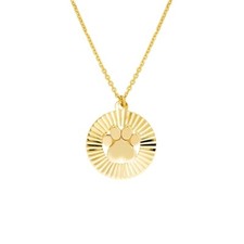 14K Solid Yellow Gold Paw Print In Radiant Disk Necklace Adjustable 16"-18"