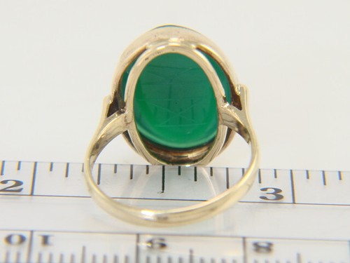 Vintage 14 Yellow Gold 8.02ctw Jade Egyptian Scarab Cabochon Ring Size 4.75 - Picture 8 of 11