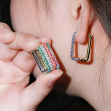 Gold Plated Geometric Hoop Earrings for Women Cubic Zirconia Accessories Jewelry