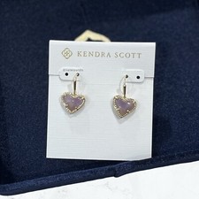 Kendra Scott Ari Heart Gold Plated Dangle Earrings in Purple with Box