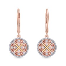 Leverback Dangle Earrings Round Cut Cubic Zirconia 14K Rose Gold Plated Silver
