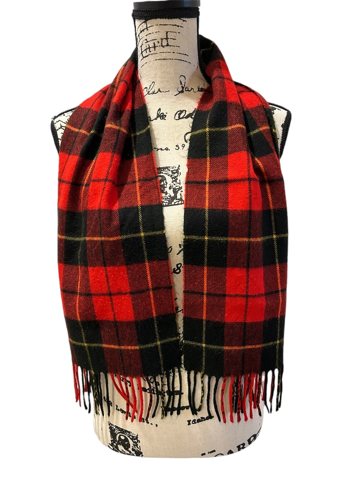 Écharpe légère hiver Christian Dior rouge noir cachemire franges excellent état