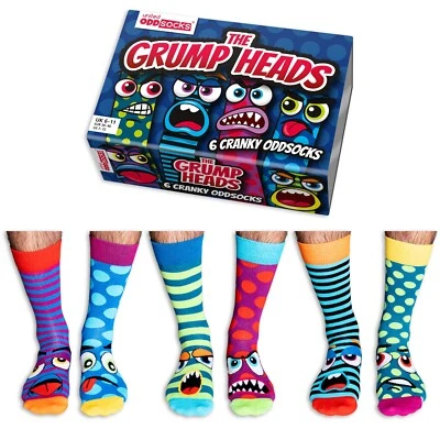 United ODDSOCKS Grump Heads Six Funky Face Odd Socks Men' Size 6 /11 Ideal Gift