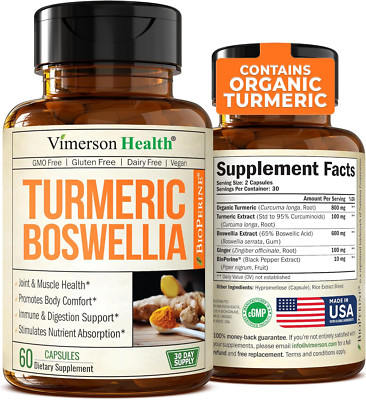 Vimerson Health Turmeric Curcumin with Boswellia Extract Supplement, 60 Capsules