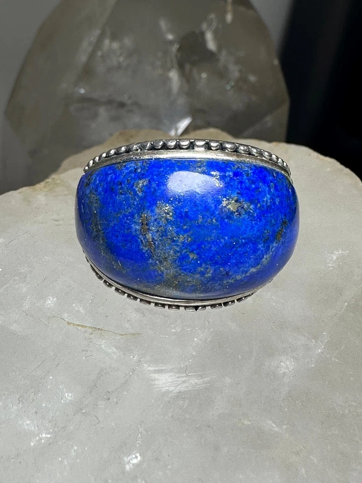 Anillo Lapislázuli Azul Cúpula Piedra Banda Talla 8.75 Plata de Ley Mujer Foto 2 de 4