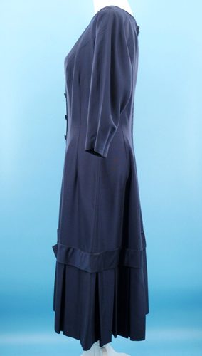 VTG Women's 50s Navy Wool Princess Cut Maxi Dress W/ Pleated Skirt Sz M 1950s - Picture 4 of 17