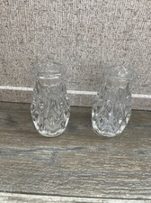 Vintage Pressed Glass Diamond Fluted Salt Pepper Shakers GREAT CONDITION 