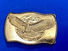 Vintage Numbered Diving Hunting Flying American Eagle Gold Tone Belt Buckle