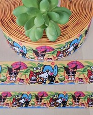 7/8  1.5" 1 YD Hello Kitty  Friends Beach Grosgrain Ribbon Chococat Keroppi