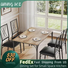 Dining Set Table with 4 Upholstered Chairs for Small Size Kitchen Save Space