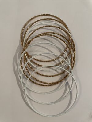 SET OF STACKING SKINNY Bangle Bracelets WHITE And Yellow