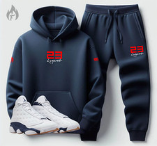 Mens Navy Blue 23 Legend Sweatsuit Hoodie Jogger Set to Match Jordan 13 Navy Gum