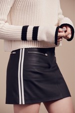 Rag  Bone Pace Genuine Leather Mini Skirt Black / White Sides Trim sz 4  595