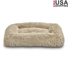 Large Bolster Dog Bed Plush Sleep Surface Supportive Foam Durable Cover New