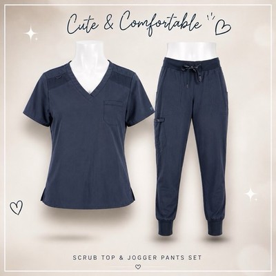 Med Couture Touch Scrub Set Gray Size Med Top and MP Jogger Pants Set