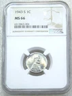 1943-S Lincoln Steel Cent NGC MS66 Bright Frosty Luster, PQ New Holder #D278Z
