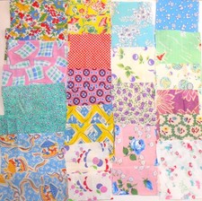 32 Vintage Feed Sack Fabric Pieces -No Duplicates 18 @ 4"x4"-9 @ 6"x6"-5 @ 4"x5"