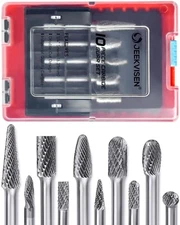 10PCS Tungsten Carbide Burr Set 1/4" Shank for Metal, Wood, and Marble
