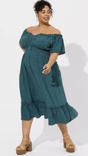Torrid Floral Off Shoulder Dress 2X Plus Size Tea Length Challis Boho stretch