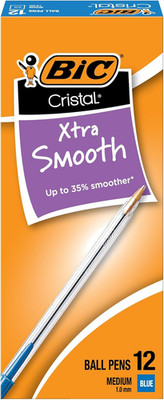 Cristal Xtra Smooth Blue Ballpoint Pens, Medium Point (1.0Mm), 12-Count Pack, Ex