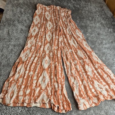 Vanilla Star Orange Ikat Wide Leg Palazzo Pants Womens Large Rayon Boho