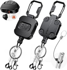 2 Pack Heavy Duty Retractable Keychain with Lock Carabiner ID Badge Holder Reel