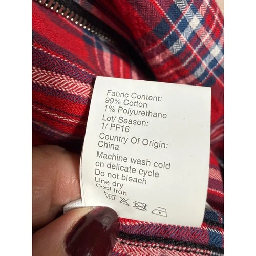 R13 Flight Shirt Mens XL Red Plaid Japanese Fabric Zip Up Bomber Jacket Longline image 9