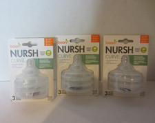 Three 3 Packs Boon Bursh Curve Silicone Bottle Nipples-3m-Size M-New 5004A3