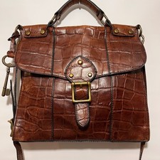 Fossil Crossbody Bag Croc Embossed Leather Brown Women Small ZB5438