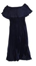 Boohoo Dress Womens 22 Blue Off Shoulder Pleated Satin Bardot Midi Plus A Line