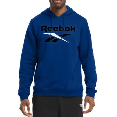 REEBOK Big Logo Fleece Pullover Hoodie sz L Large Royal Blue Black White