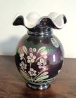 Fenton Carnival Glass Overlay Hand Painted Vase with Flower Design YOP 2005