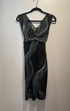 Vintage Forever 21 Size Medium Black Swirl Dress Tie Back Y2K 90s V Neck Stretch