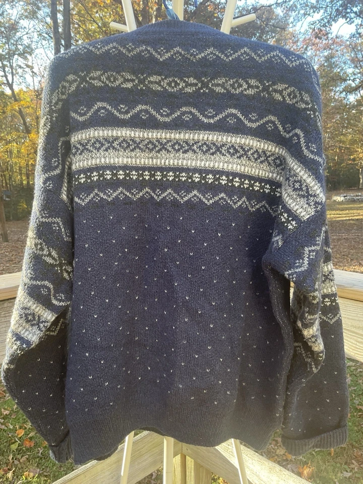 Suéter DE COLECCIÓN JOHN ASHFORD Italiano Lana Fair Isle Hombres Gris Azul Marino Italia Grande Foto 4 de 4