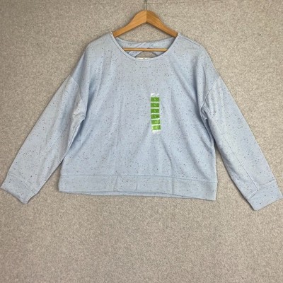RBX Sweatshirt Womens Large Blue Speckled French Terry Keyhole Back NWT