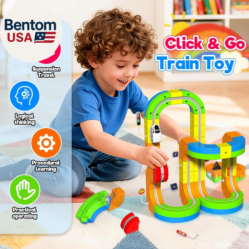 Electric Train Set for Kids, 69Pcs Build 3D DIY Track Building Kits with Train a - Image 3 of 4