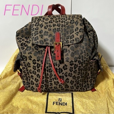 FENDI Leopard Print Nylon Leather Backpack - Brown and Red  display picture 1