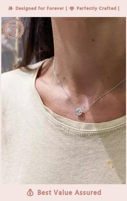 Engagement Natural Diamond Chain Women Necklace 14K White Gold 1.5Ct Round